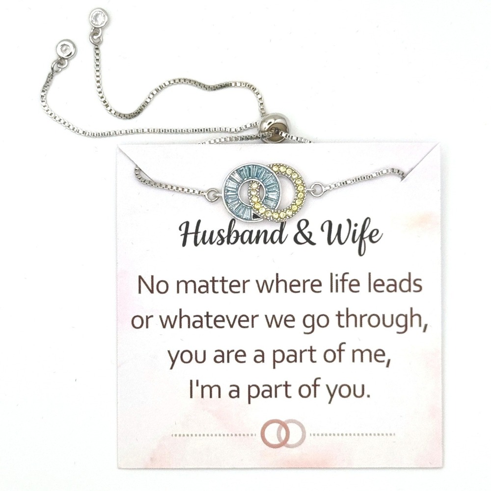 Husband & Wife Interlocking Circle Adjustable Bracelet March/November Silver